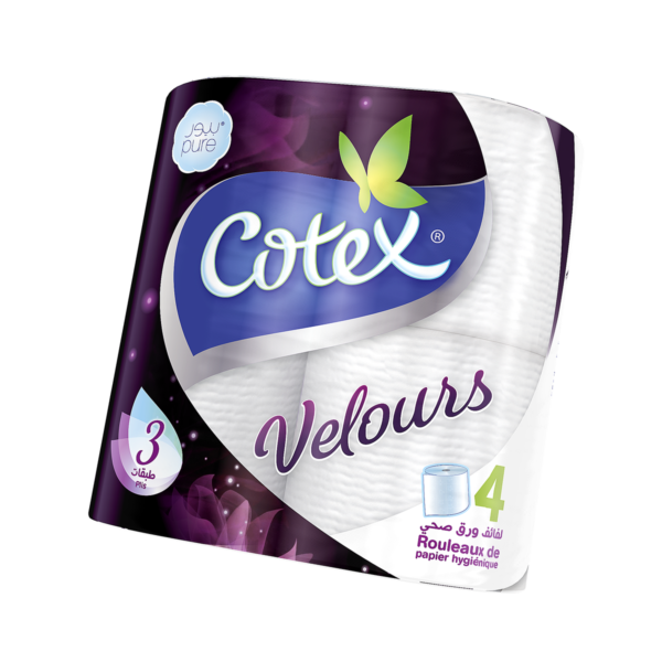 COTEX VELOURS PAPIER HYGIENIQUE 4 ROULEAUX