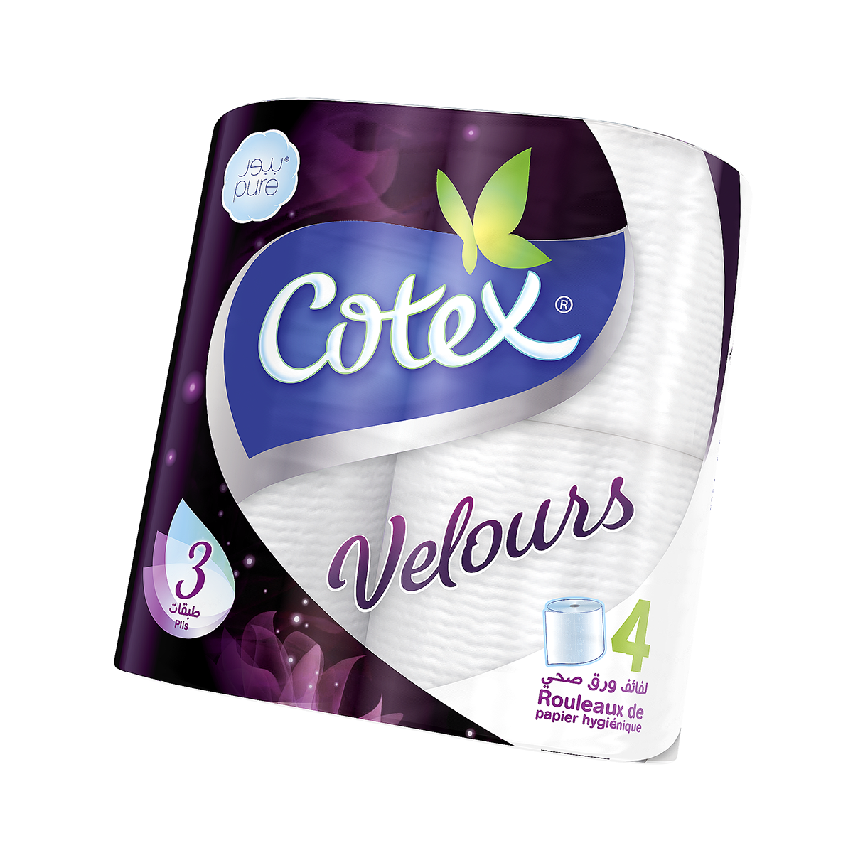 COTEX VELOURS PAPIER HYGIENIQUE 4 ROULEAUX
