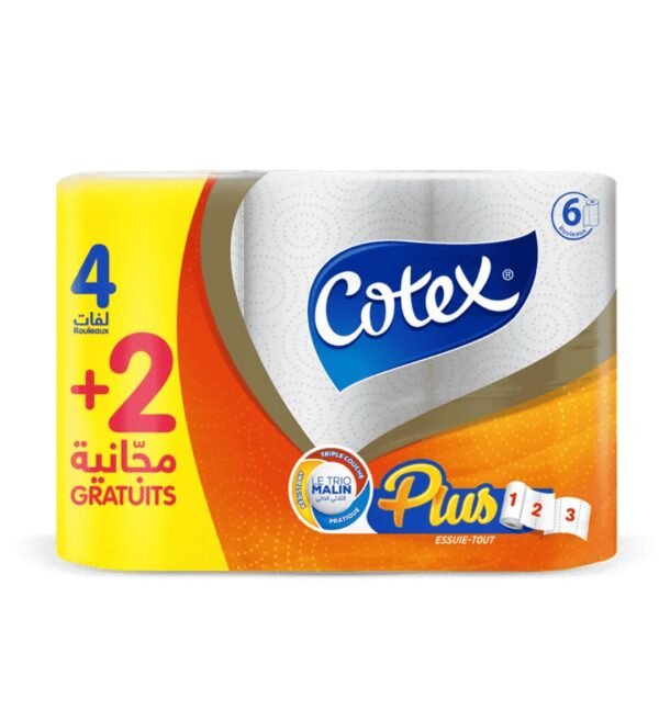 COTEX PLUS ESSUIE TOUT  4+2 ROULEAUX