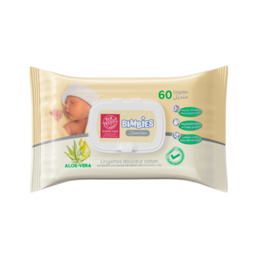 BIMBIES LINGETTES SENSITIVE 60 PCS ALOE VERRA