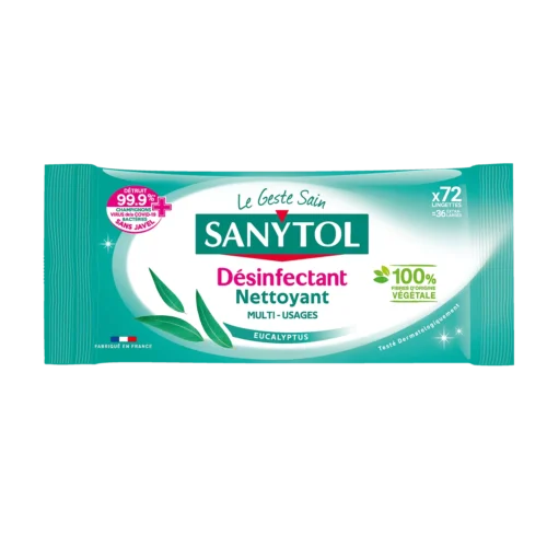 SANYTOL 72 LINGETTES MULTI-USAGES DESINFECTANT EUCALYPTUS