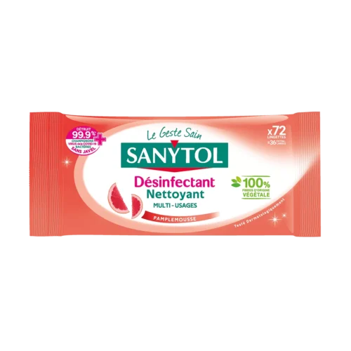 SANYTOL 72 LINGETTES MULTI-USAGES DESINFECTANT PAMPLEMOUSSE