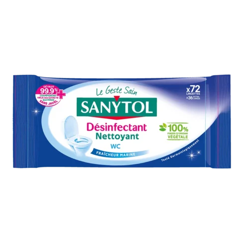SANYTOL 72 LINGETTES SPECIALE WC DESINFECTANT MARINE