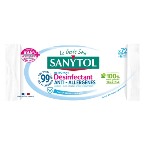 SANYTOL 72 LINGETTES MULTI-USAGES DESINFECTANT ANTI-ALLERGENES