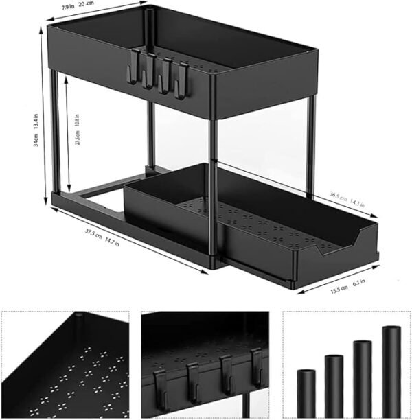 ORGANISATEUR SOUS EVIER 2 NIVEAUX NOIR 572638 – Image 2