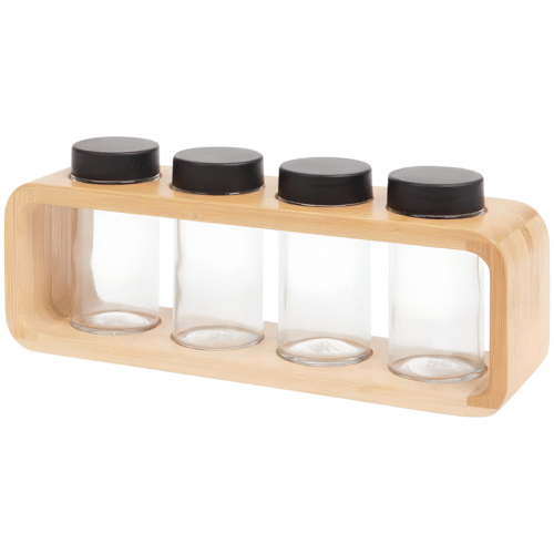 SET DE 4 POTS A EPICE + SUPPORT EN BAMBOU 25X6.7X10CM 3016460