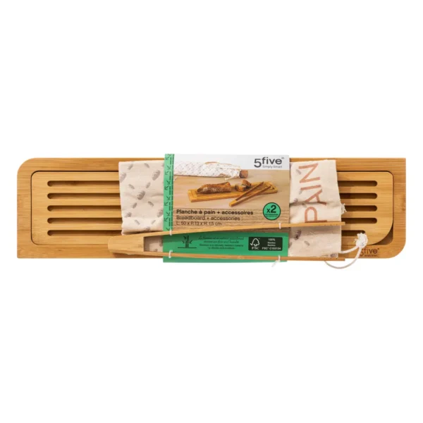 5FIVE PLANCHE A PAIN + PINCE + SAC APAIN 50X13CM 189796