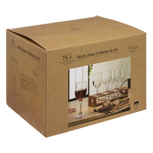 SECRET GURMET SET DE 6 VERRE BALLON + RACK EN MANGUIER 194806