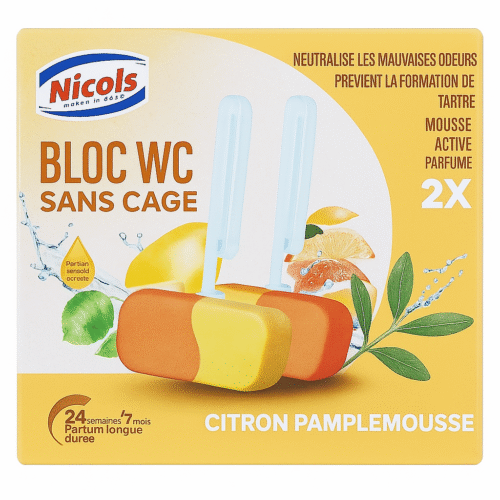NICOLS BLOC WC SANS CAGE 2X38GR CITRON PAMPLEMOUSSE