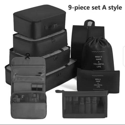 SET DE 8 SACS ORGANISATEUR DE VALISE + POCHETTE NOIR