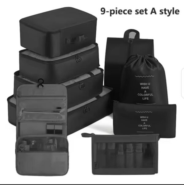 SET DE 8 SACS ORGANISATEUR DE VALISE + POCHETTE NOIR