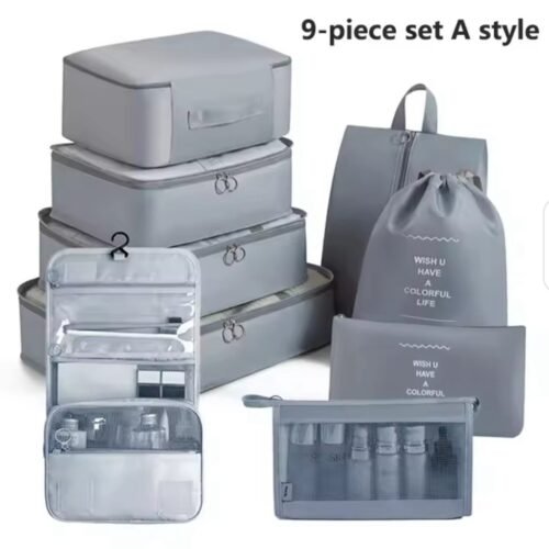 SET DE 8 SACS ORGANISATEUR DE VALISE + POCHETTE GRIS