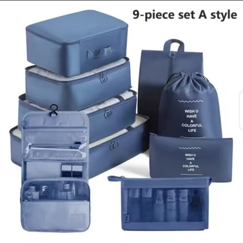 SET DE 8 SACS ORGANISATEUR DE VALISE + POCHETTE BLEU