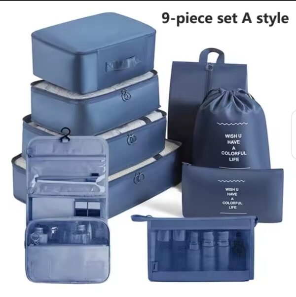 SET DE 8 SACS ORGANISATEUR DE VALISE + POCHETTE BLEU