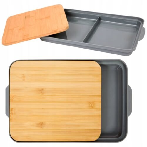 PLANCHE A DECOUPER EN BAMBOU AVEC BAC 37X24X3.5CM GRIS