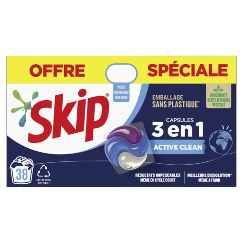 SKIP LESSIVE EN PODS 3EN1 X38 ACTIVE CLEAN