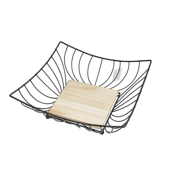 MBB CORBEILLE EN METAL & BOIS NOIR CARRE