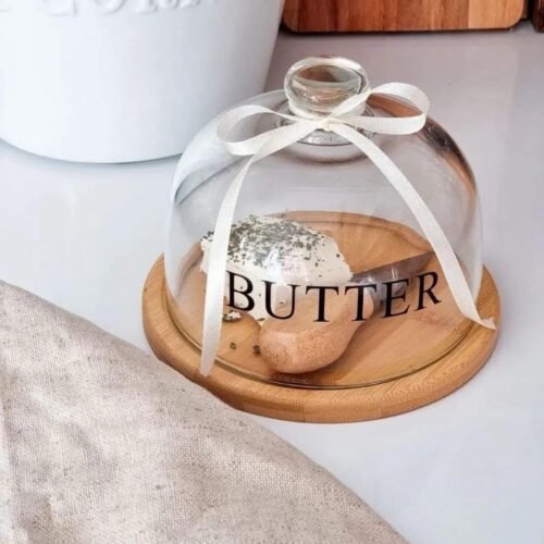 BEURRIER ROND EN VERRE ET BAMBOU 18CM 3661-5