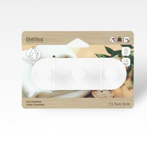 BATHLUX CROCHET ADHESIF 3 TETES METAL 30590 BLANC