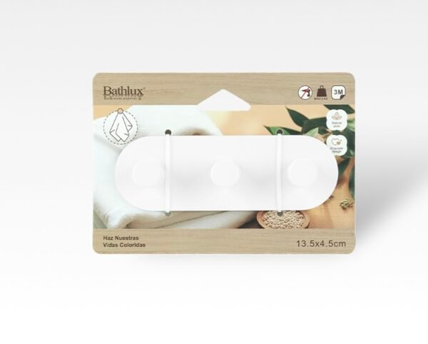 BATHLUX CROCHET ADHESIF 3 TETES METAL 30590 BLANC