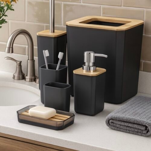 BATHLUX ENSEMBLE SDB BAMBOU 6PCS 71599 NOIR