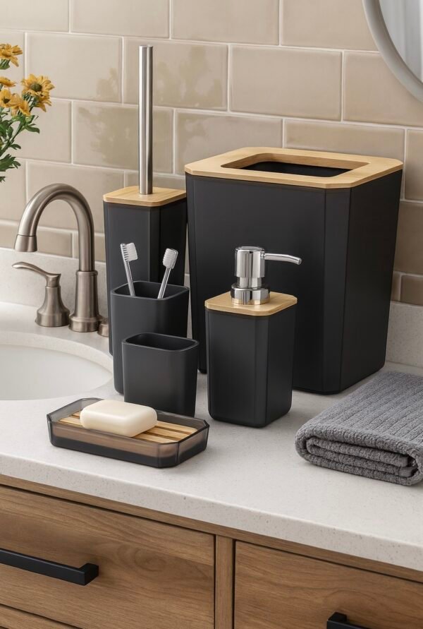 BATHLUX ENSEMBLE SDB BAMBOU 6PCS 71599 NOIR