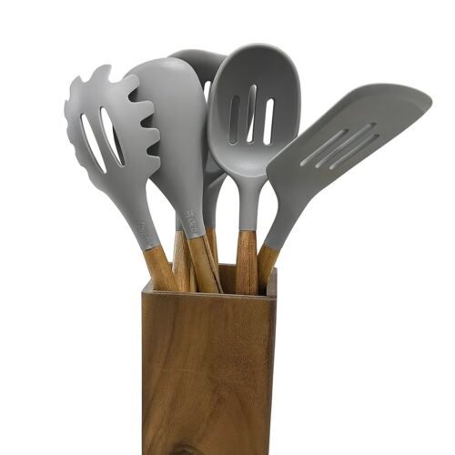 AIDAOU SET DE 9 USTENSILES + POT EN ACACIA 1519-3 GRIS