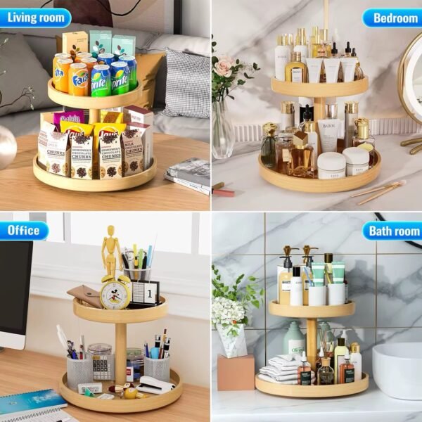 ORGANISATEUR ROTATIF EN BAMBOU 2 NIVEAUX 30X26CM – Image 3