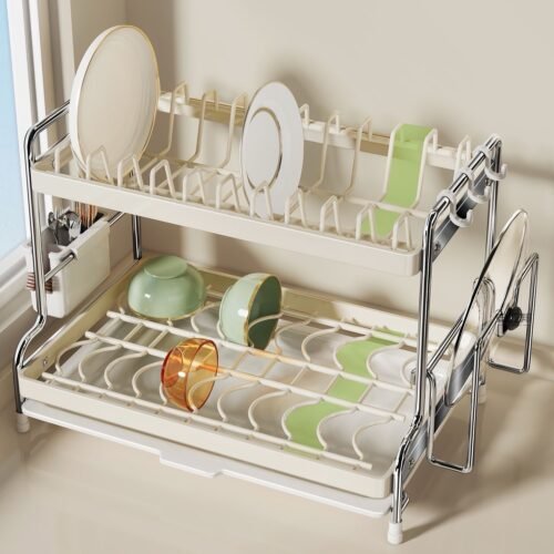 EGOUTTOIR EN METAL 2 NIVEAUX BLANC 41X26.5X39CM 1210-5