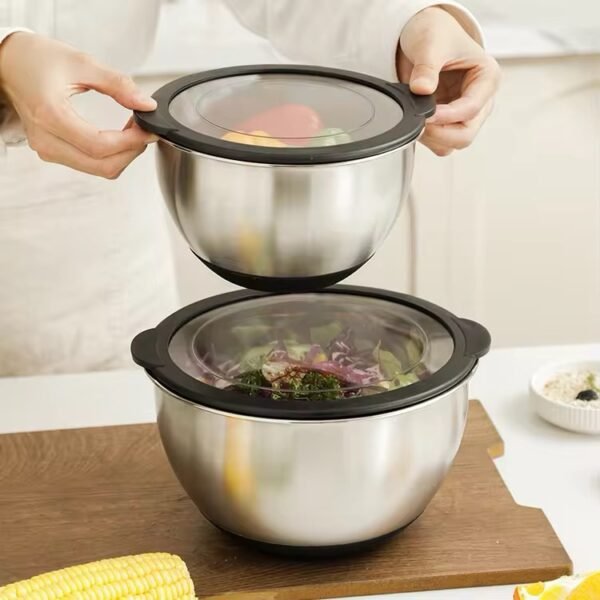 SALADIER EN INOX AVEC COUVERCLE NOIR 3L RS3000RD – Image 2