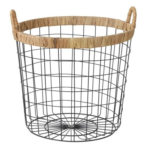 ALPHA PANIER A LINGE EN METAL & OSIER 38X33CM