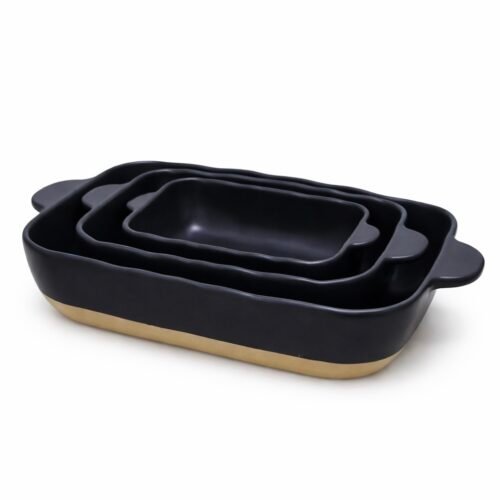 AC SET DE 3 PLATS A FOUR EN CERAMIQUE NOIR BPU-BLS3