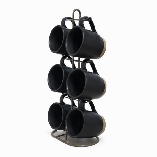 AC SET DE 6 CHOPES EN CERAMIQUE NOIR + SUPPORT MGU-BLSM