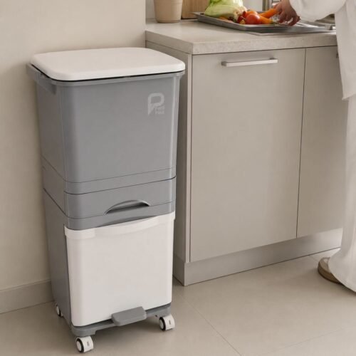 FERDI POUBELLE A PEDALE 3EN1 43X28.5X83CM GRIS/BLANC