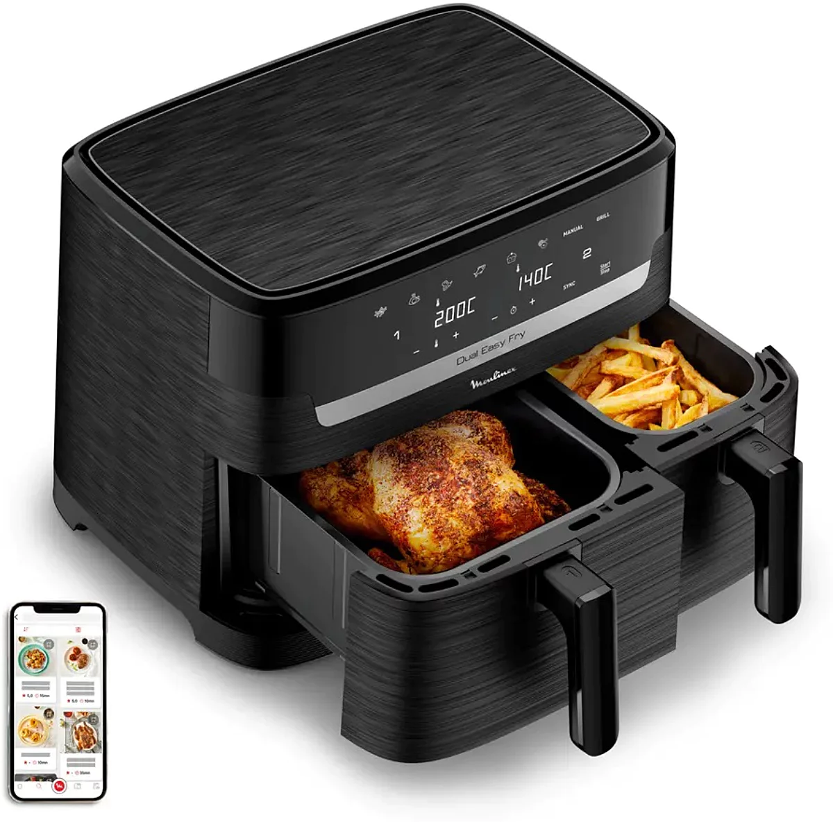 MOULINEX AIR FRYER DOUBLE COMPARTIMENT 8L NOIR EZ901N20 – Image 2