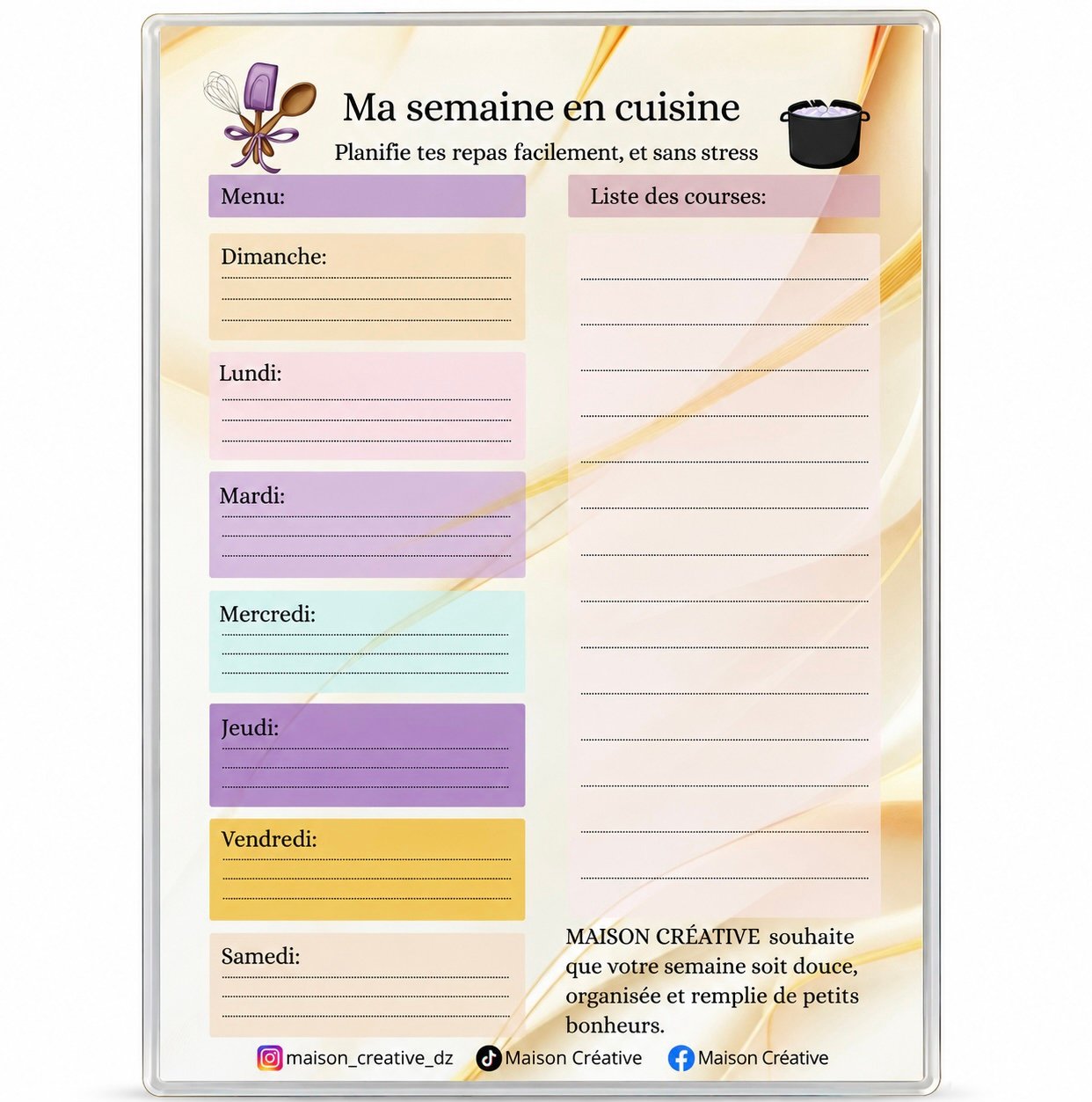 MENU DE SEMAINE MAGNETIQUE ORIGINAL